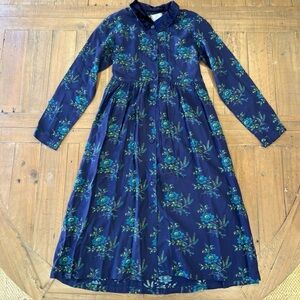 Cornelloki Vintage Girls Floral Dress Size 8 Navy Button Front Velvet Collar 90s